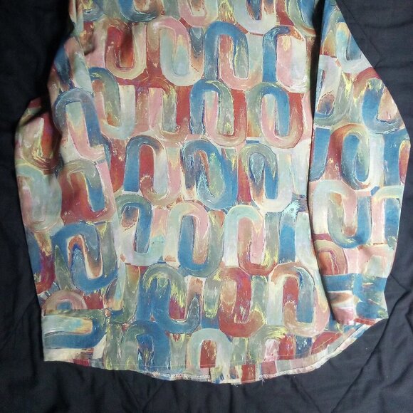 Vintage Stockton Abstract Strokes Geometric Polyester Disco Shirt - Picture 7 of 7